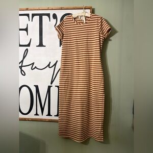 Casual Striped Midi Dress in Tan and Cream